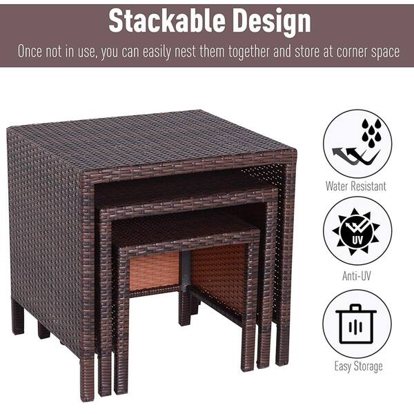 Shop 3 Piece Rattan Wicker Outdoor Compact Nesting Table Patio Dining Set Overstock 28228575