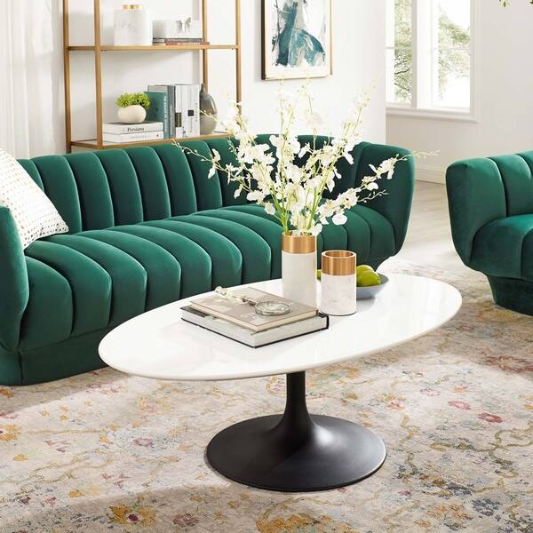 48 Oval Shaped Wood Top Coffee Table Black White Overstock 28228650