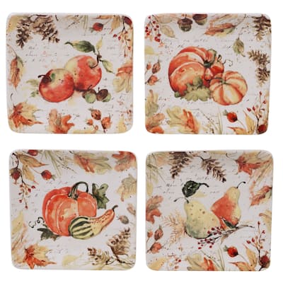 Certified International Harvest Splash Square Canape Plates, Set of 4