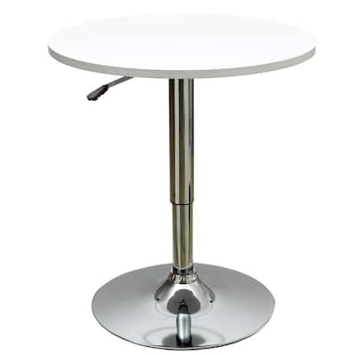 White Adjustable Height Wood and Chrome Metal Bar Table