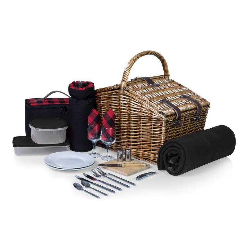 Somerset Picnic Basket, (Red & Black Buffalo Plaid)