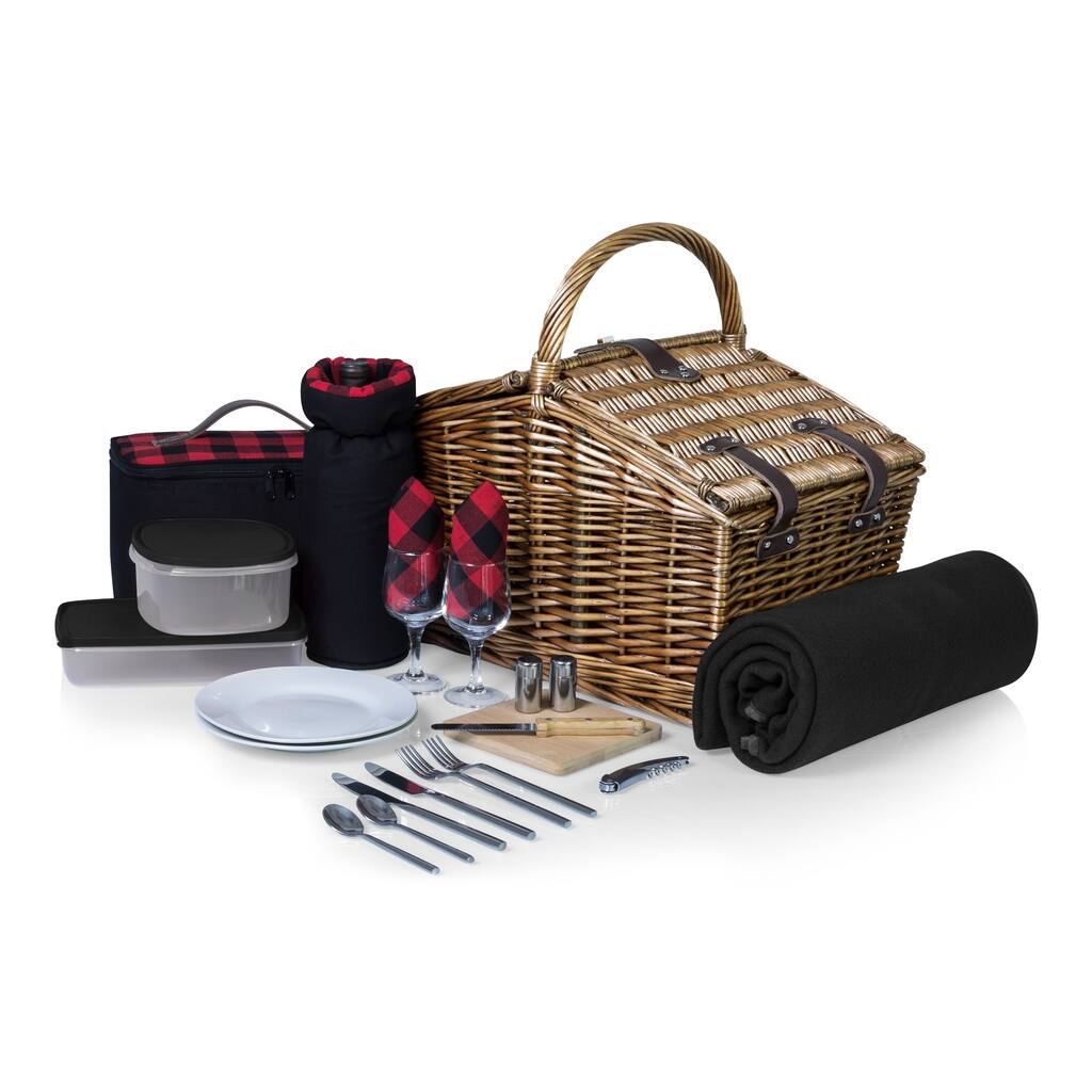 Somerset Picnic Basket, (Red & Black Buffalo Plaid)