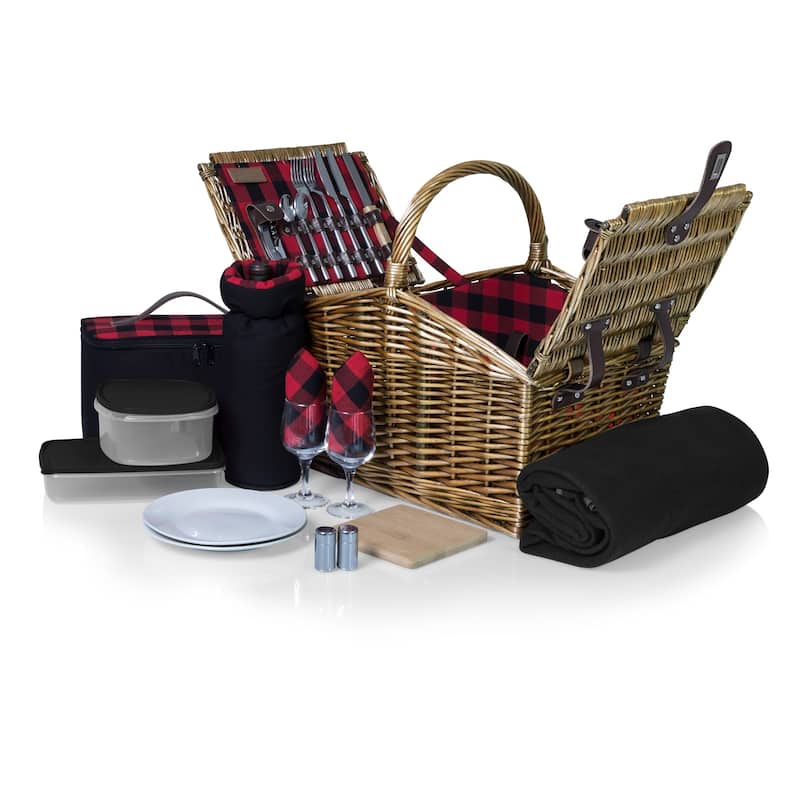 Somerset Picnic Basket, (Red & Black Buffalo Plaid)
