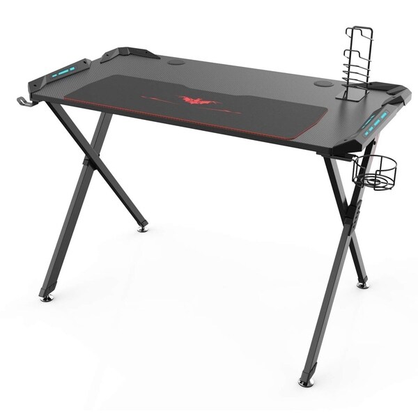Shop Offex Gaming PC Computer Desk/Table with Led Lights, Large Carbon