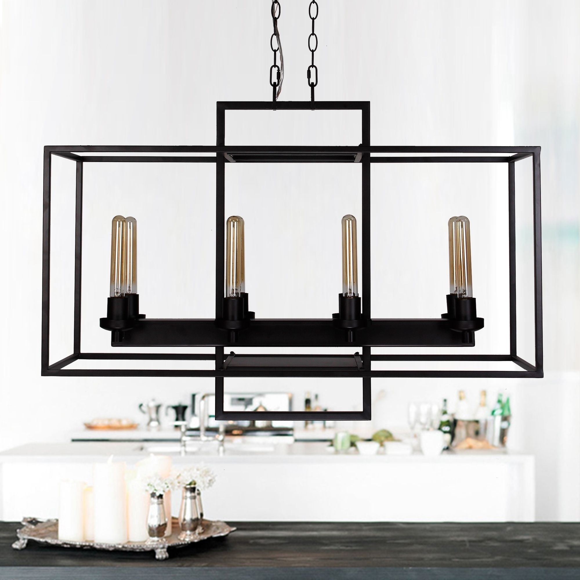 Black Rectangular Bronze Cube Island 8-Light Chandelier - Chandeliers For Bedrooms by Overstock.com