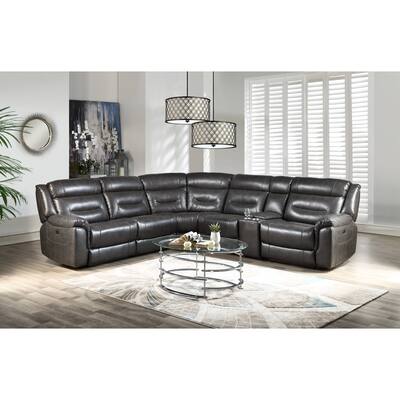 Copper Grove Harad Grey Faux Leather Sectional Sofa