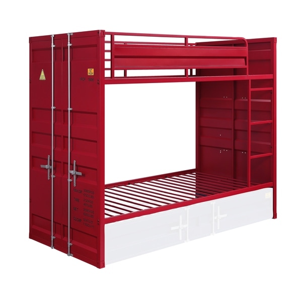 red metal bunk bed twin over full
