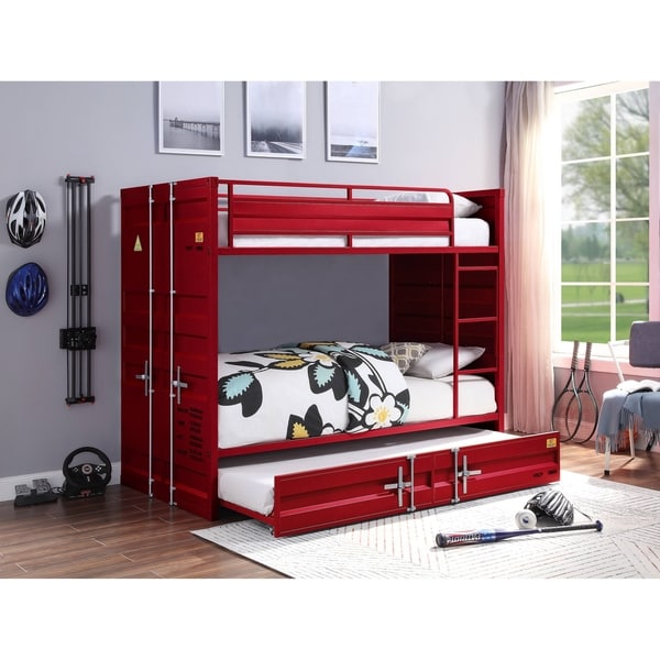 red metal bunk bed