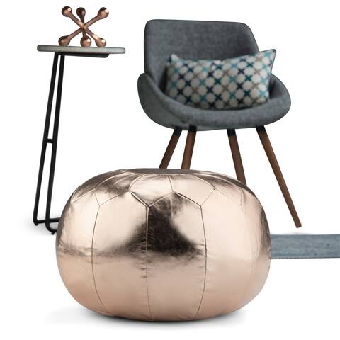 Charisse Boho Round Pouf in Faux Leather