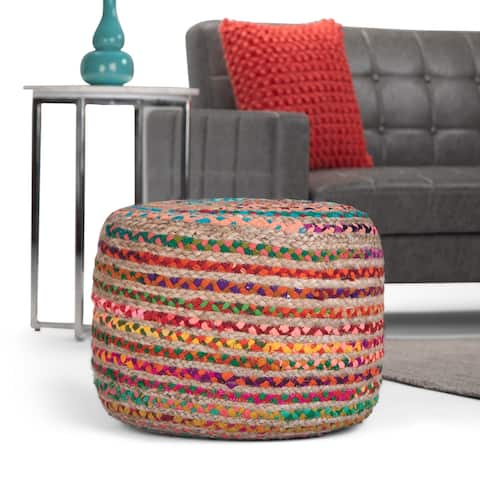 WYNDENHALL Mattise Boho Round Pouf in Multi Color Braided Jute