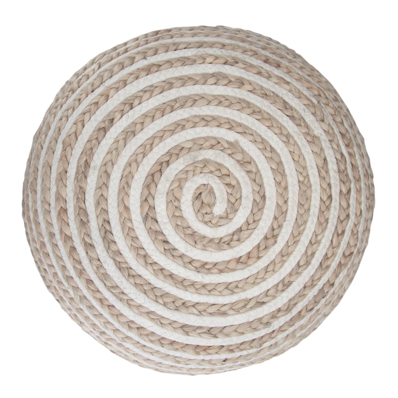 Deni Contemporary Round Pouf in Natural Jute