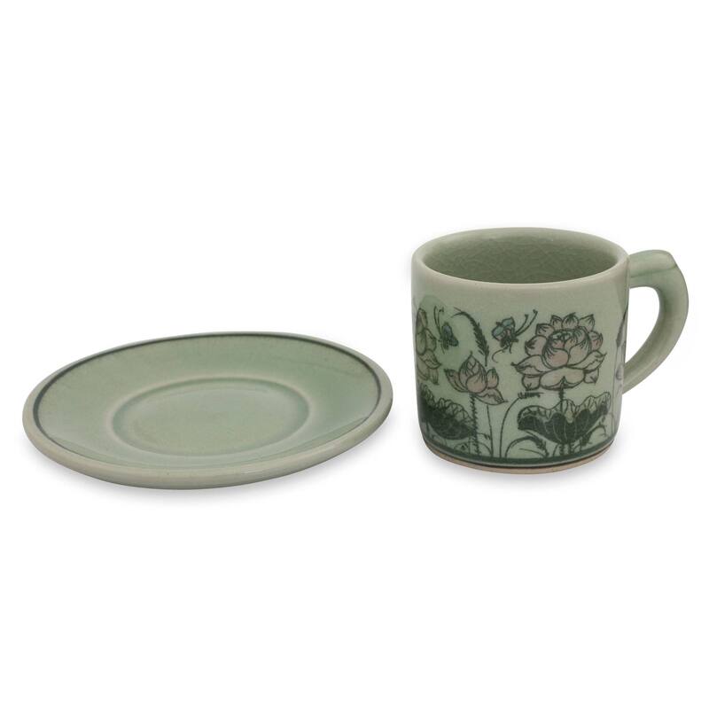 Handmade Butterflies ceramic demitasse cup and saucer (Thailand)