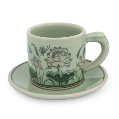 Handmade Butterflies ceramic demitasse cup and saucer (Thailand)