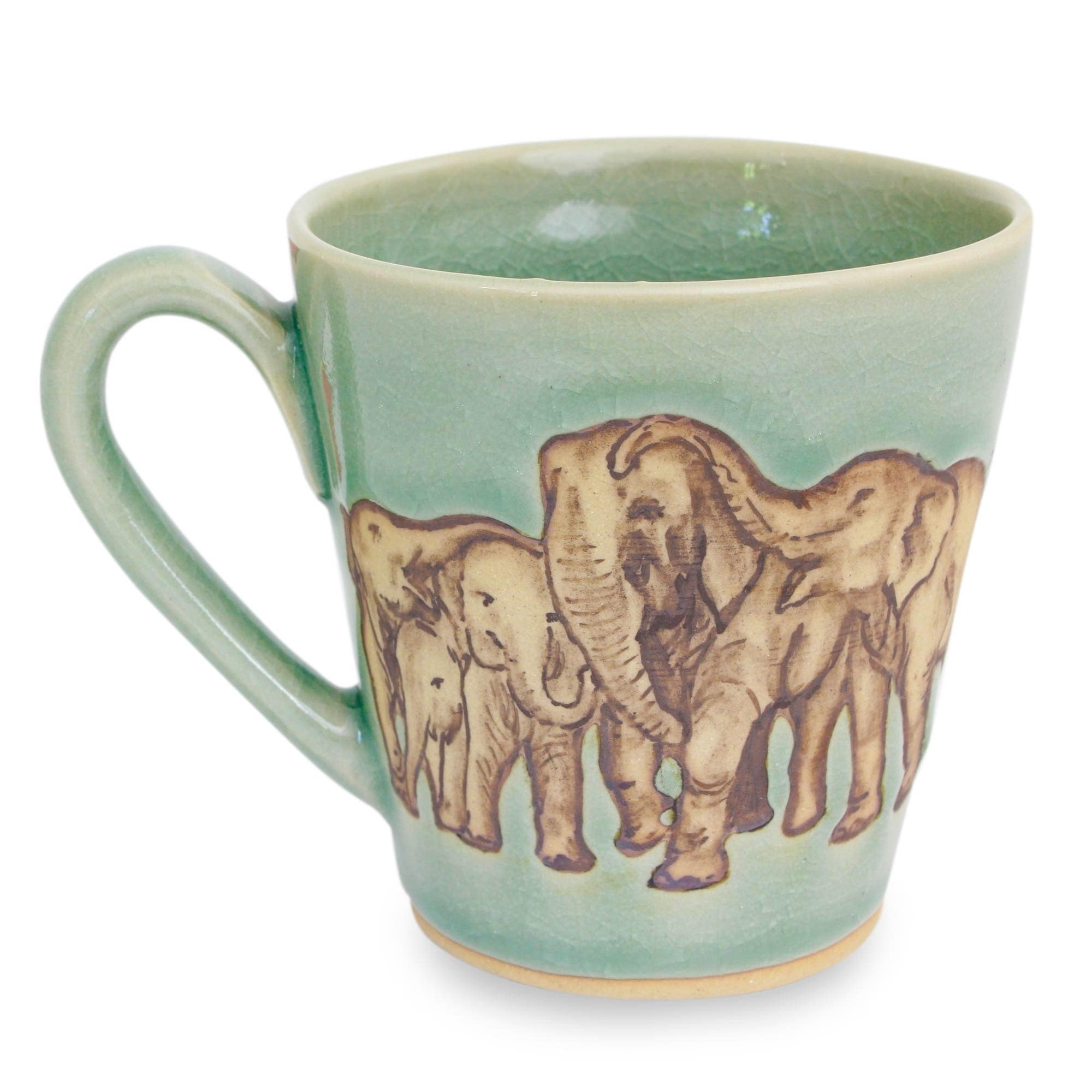 Celadon Ceramic Elephant Mug in Green from Thailand (10 oz