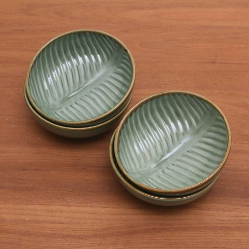NOVICA Handmade Banana Vibes Ceramic Dessert Bowls, Set of 4 (Indonesia)