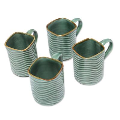 NOVICA Handmade Banana Vibes Ceramic Mugs, Set of 4 (Indonesia)