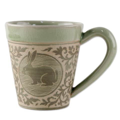 Handmade Thai Zodiac Celadon ceramic mug (Thailand)