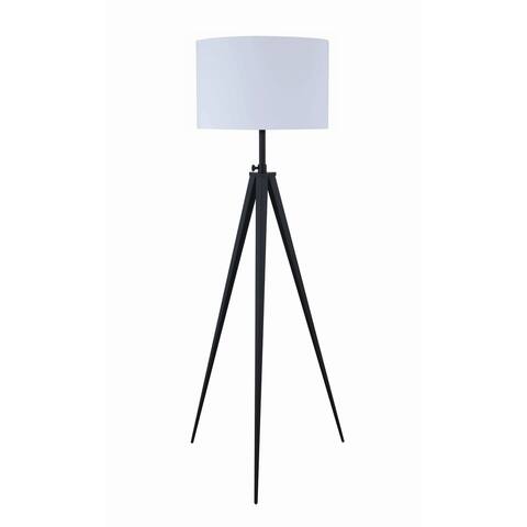 White and Black Drum Adjustable Height Tripod Floor Lamp