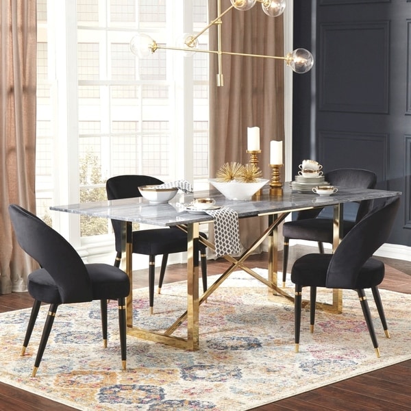 Shop Modern Design Gold Frame with Marble Top and Black Velvet Chairs