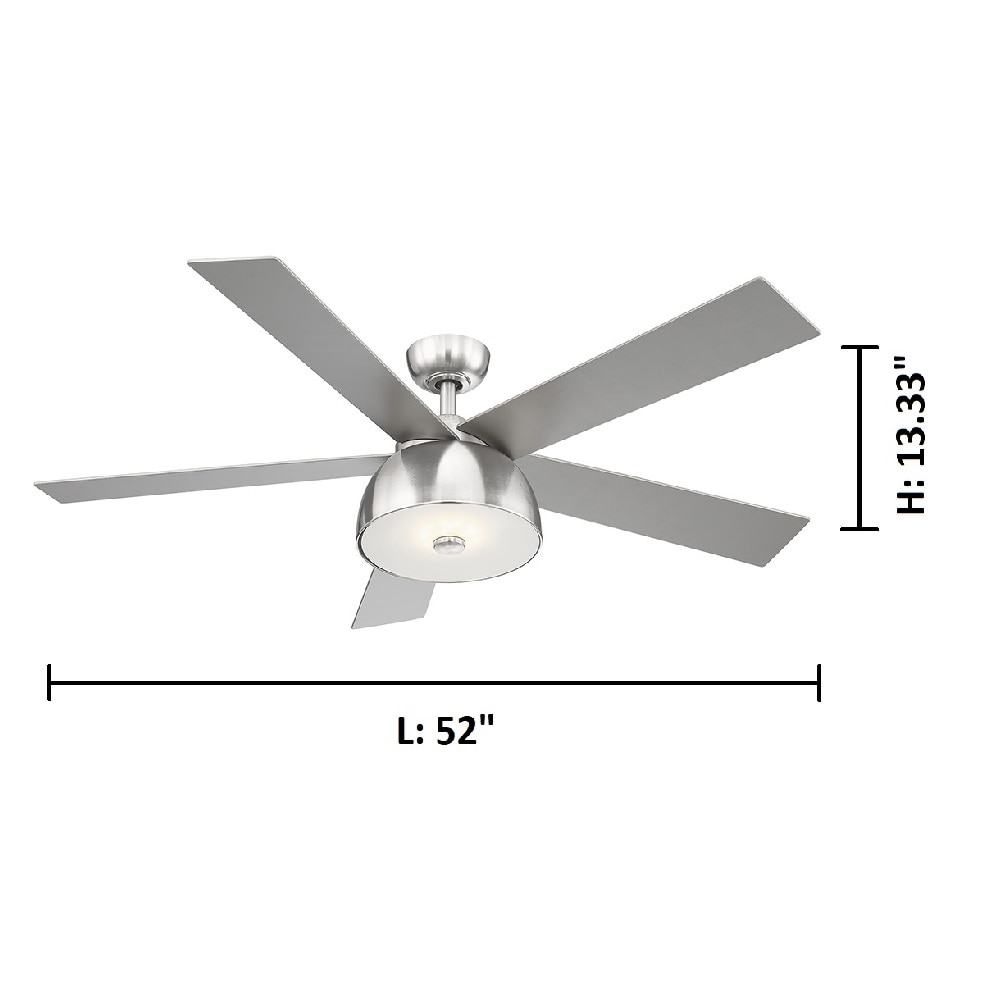 Ego Lestat 52 Inch 5 Blade Ceiling Fan W Brushed Nickel Finish Silver Colored Blades Integrated Led Light Kit Overstock 28234599