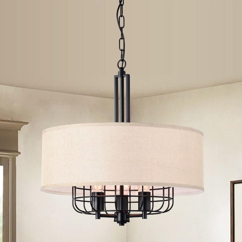 Ashir Matte Black/Off-White 3-light Chandelier