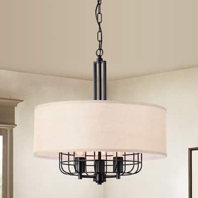 Ashir Matte Black/Off-White 3-light Chandelier