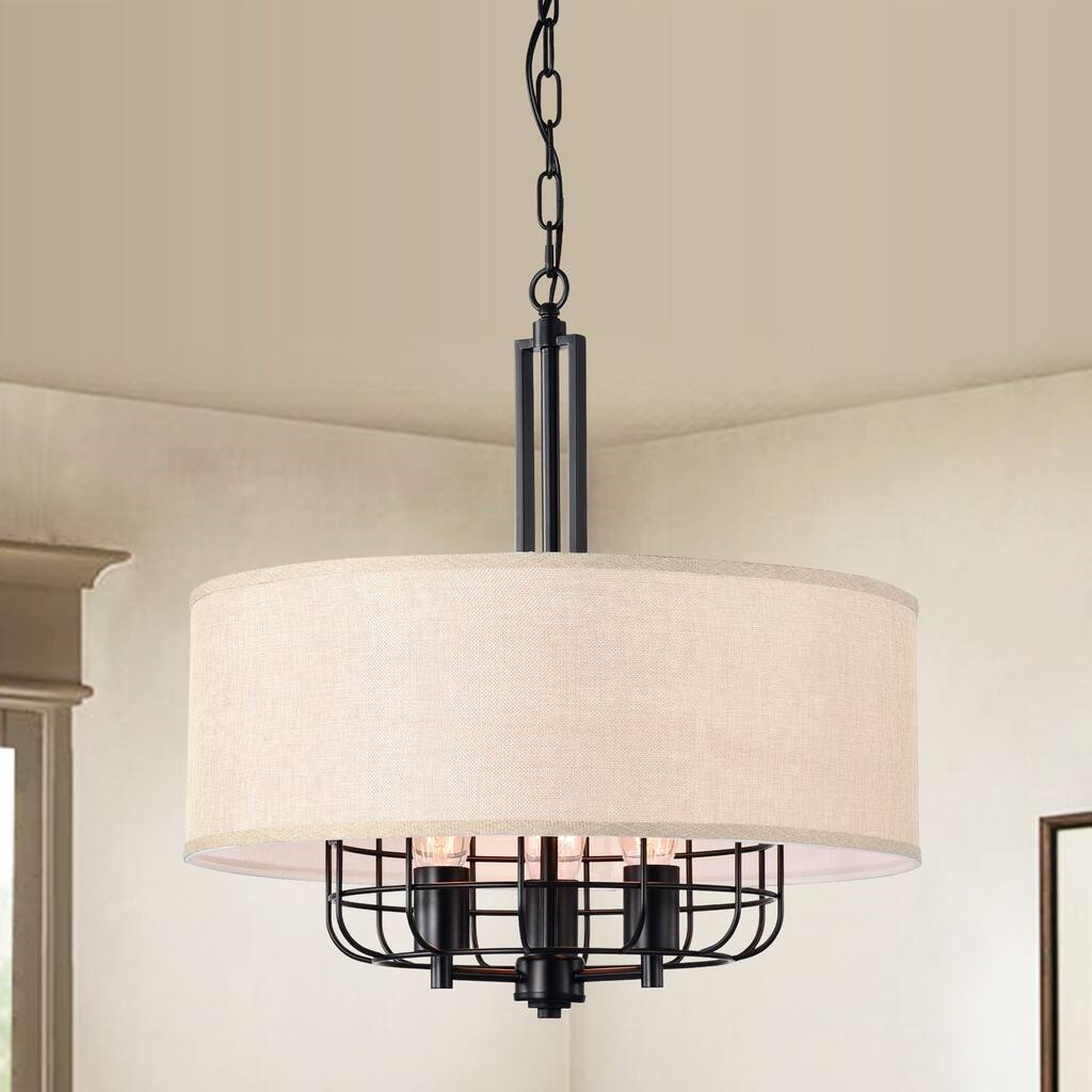 Ashir Matte Black/Off-White 3-light Chandelier