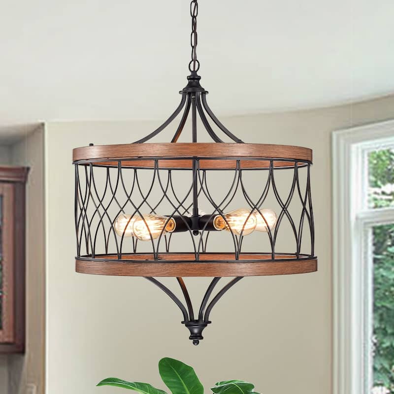 Egil Imitation Wood/Black 5-light Chandelier