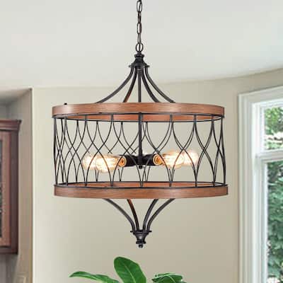 Egil Imitation Wood/Black 5-light Chandelier