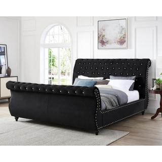 Trivedi Black Velvet-upholstered Crystal Button-tu