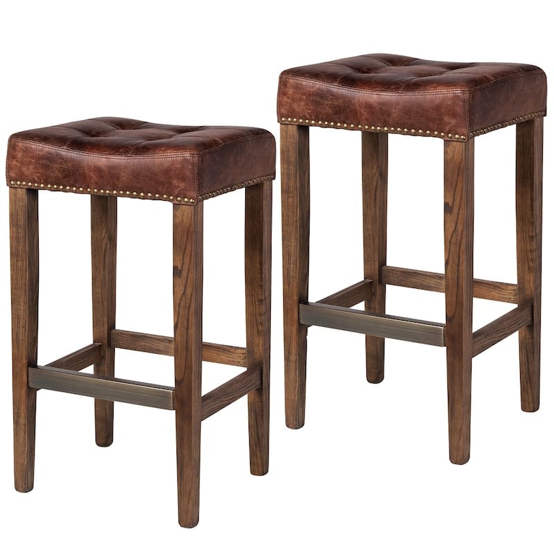 Ash Counter Stool in Vintage Brown Leather (set of 2) - Set of 2 - Counter height/Counter Height - Brown