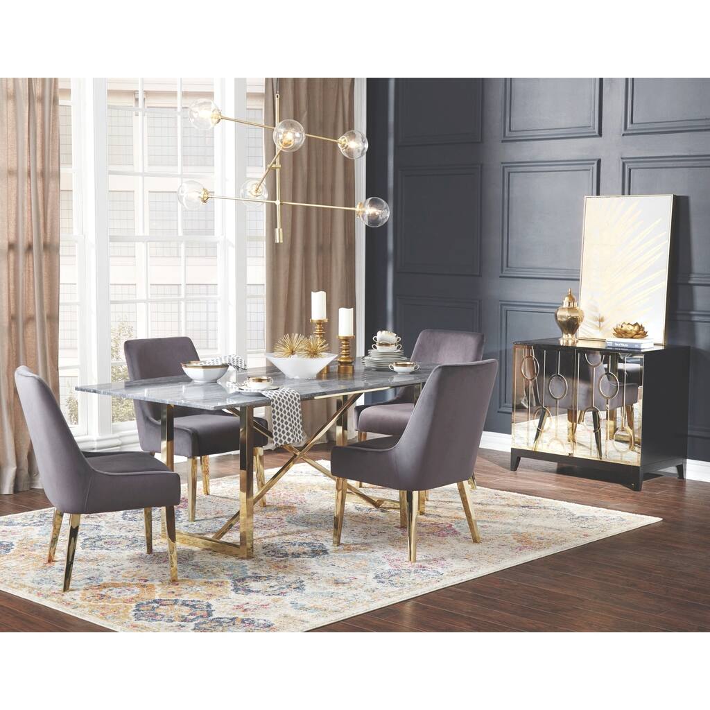Modern Design Gold Frame Marble Top and Grey Velvet Chairs Dining Set ...