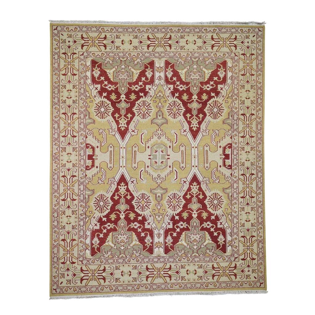 Shahbanu Rugs Yellow Soumak with Oushak Design Flat Weave Hand Woven Rug (8'0" x 9'10") - 8'0" x 9'10"