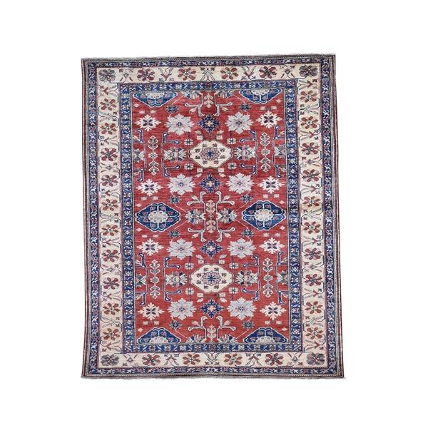 Geometric Super Kazak Hand Knotted Wool Rug - 5' 8