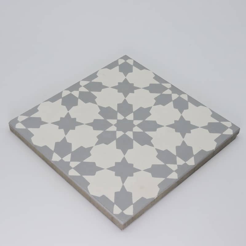 Handmade Ahfir in White and Grey Tile, Pack of 12 (Morocco)