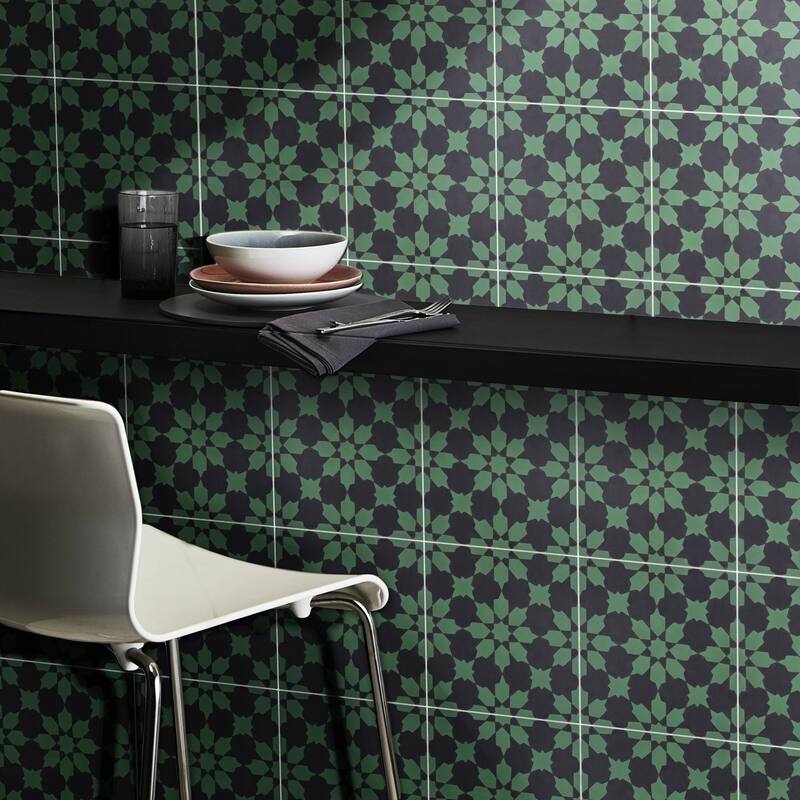 Handmade Ahfir in Green and Black Tile, Pack of 12 (Morocco)
