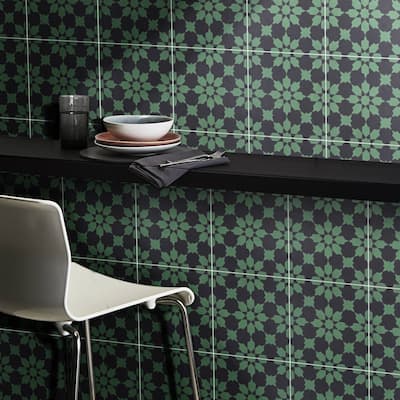 Handmade Ahfir in Green and Black Tile, Pack of 12 (Morocco)