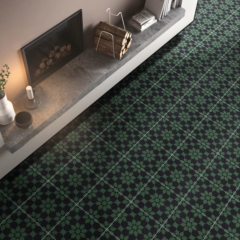 Handmade Ahfir in Green and Black Tile, Pack of 12 (Morocco)