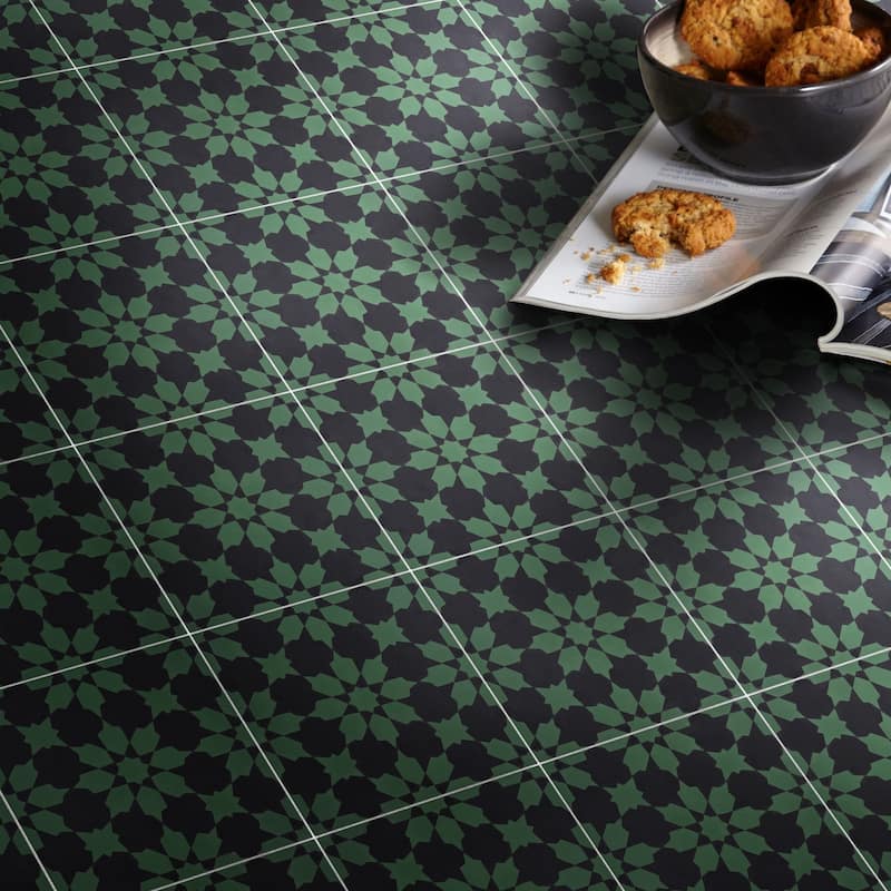 Handmade Ahfir in Green and Black Tile, Pack of 12 (Morocco)