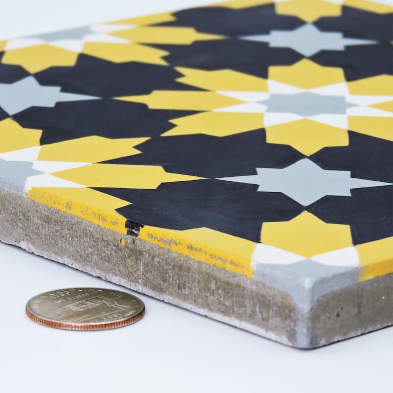 Handmade Ahfir in Black, Yellow, Grey Tile, Pack of 12 (Morocco)