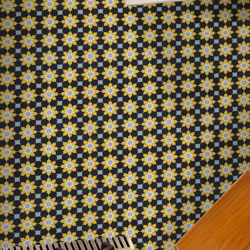 Handmade Ahfir in Black, Yellow, Grey Tile, Pack of 12 (Morocco)