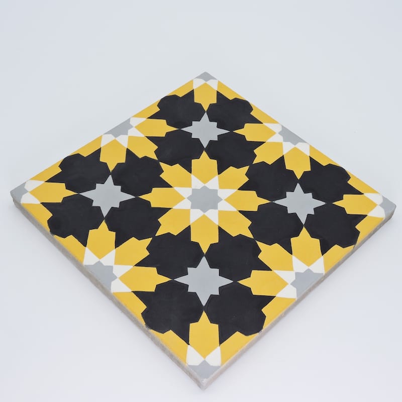 Handmade Ahfir in Black, Yellow, Grey Tile, Pack of 12 (Morocco)