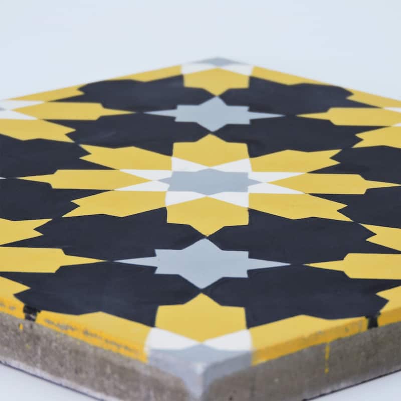 Handmade Ahfir in Black, Yellow, Grey Tile, Pack of 12 (Morocco)