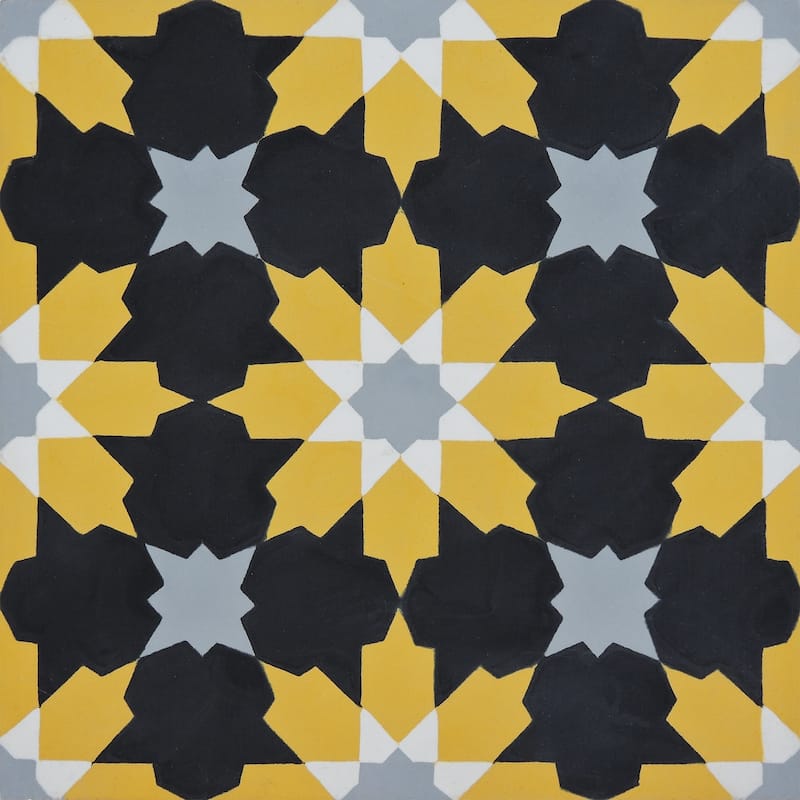 Handmade Ahfir in Black, Yellow, Grey Tile, Pack of 12 (Morocco)