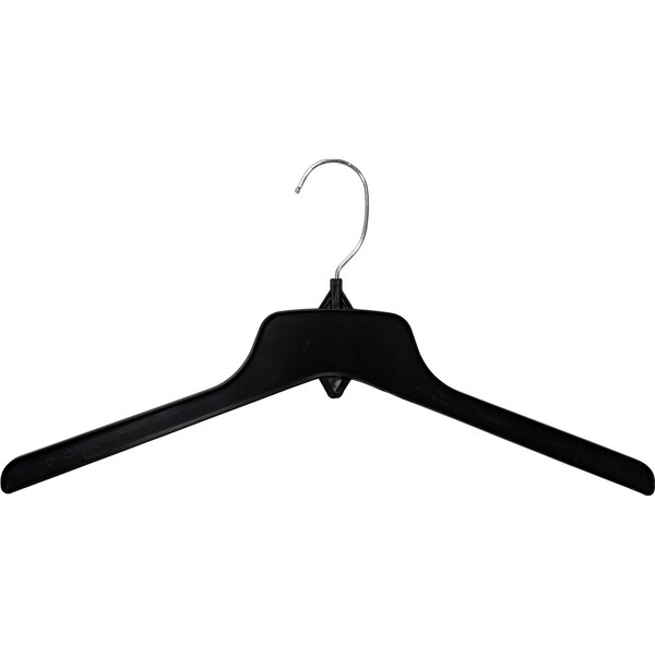Recycled Stackable Black Plastic Coat Hanger, (Box of 100) Heavy Duty Cascading Top Hangers with Chrome Swivel Hook