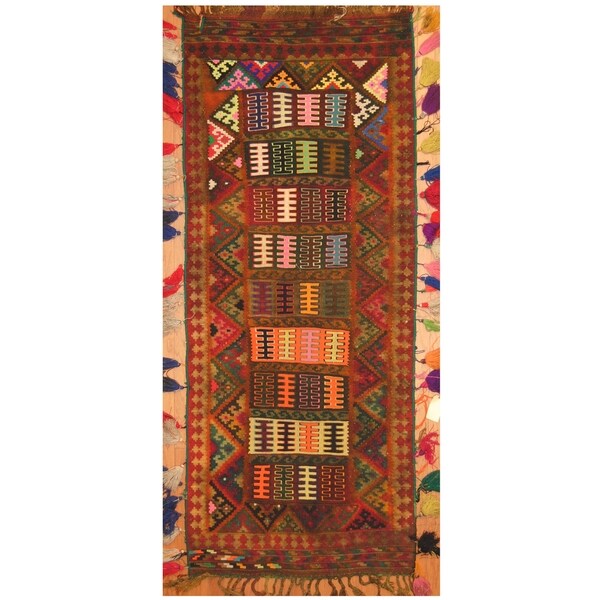Handmade One-of-a-Kind Shiraz Kashgahi Wool Kilim (Iran) - 3'4 x 8'5