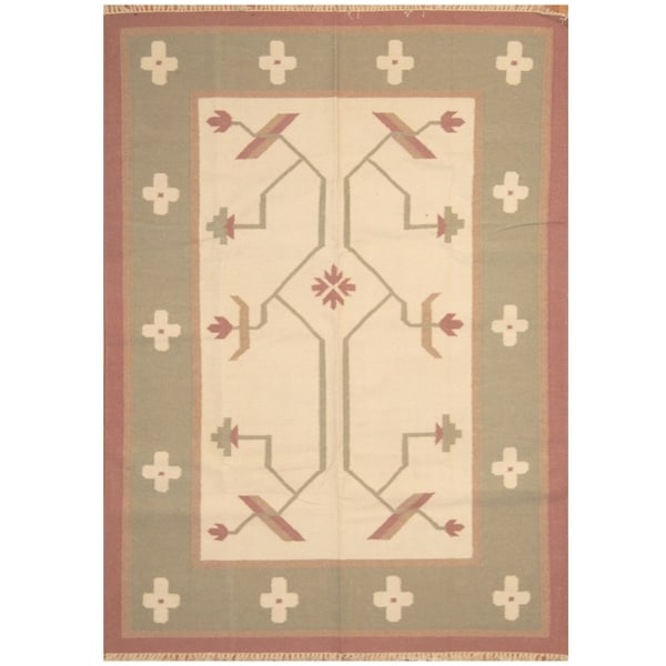 Handmade One-of-a-Kind Wool Kilim (India) - 5'5 x 7'7