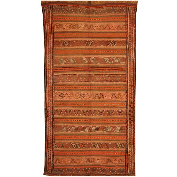 Handmade One-of-a-Kind Soumak Wool Kilim (Afghanistan) - 4'10 x 9'1