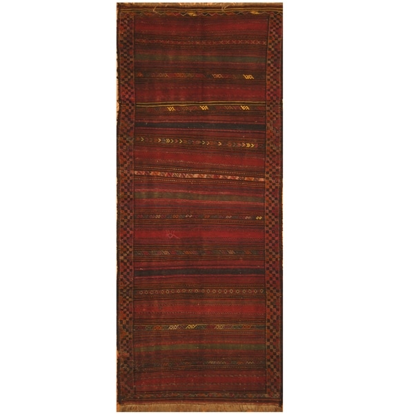 Handmade One-of-a-Kind Shiraz Kashgahi Wool Kilim (Iran) - 4' x 9'7