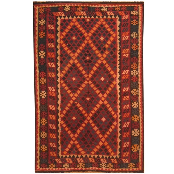 Handmade One-of-a-Kind Mimana Wool Kilim (Afghanistan) - 5'2 x 8'